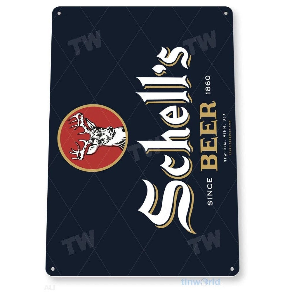 Vintage Schell's Beer Tin Metal Signs - Retro Wall Art with Deer Emblem 