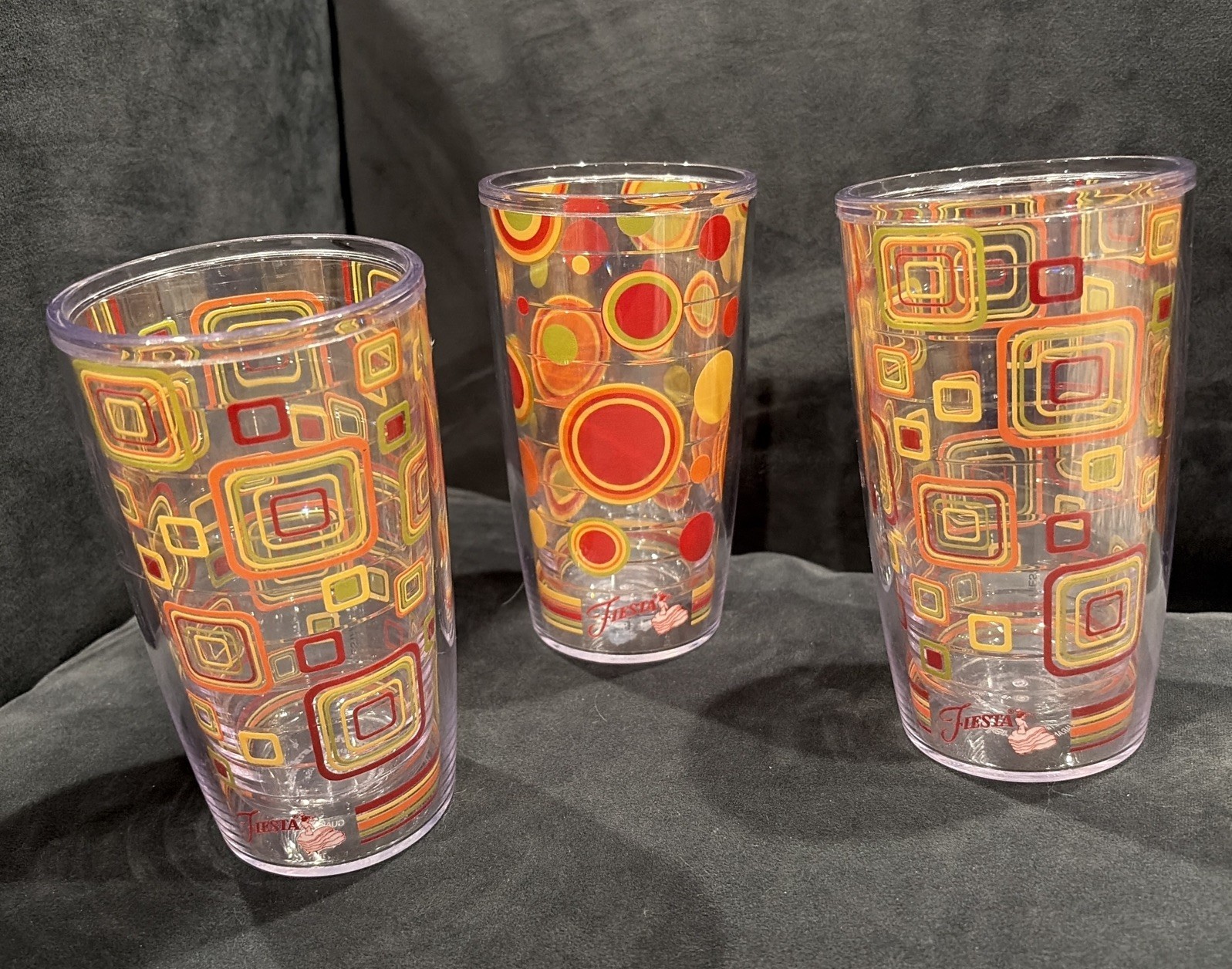 Tervis 16 Oz Fiesta Sunny Dots & Retro Squares 2010 Tumblers Set Of 3