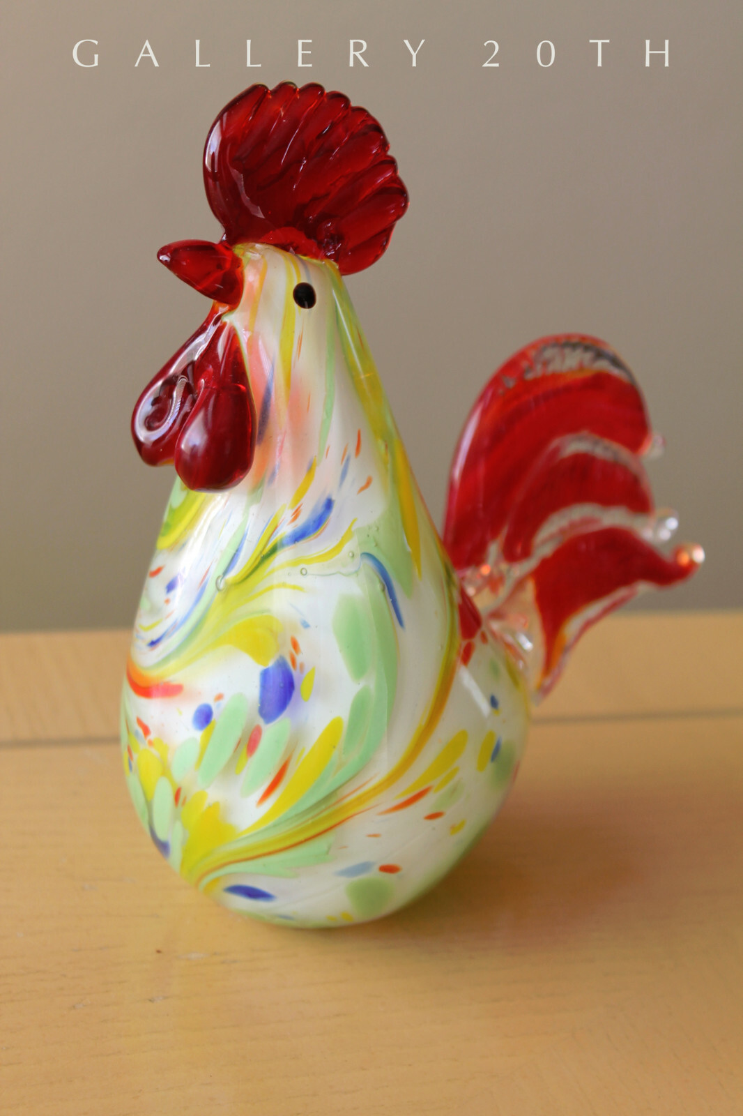 WOW ITALIAN MCM MURANO ROOSTER SCULPTURE RED VTG HEN GLASS 60S 50S MID CENTURY