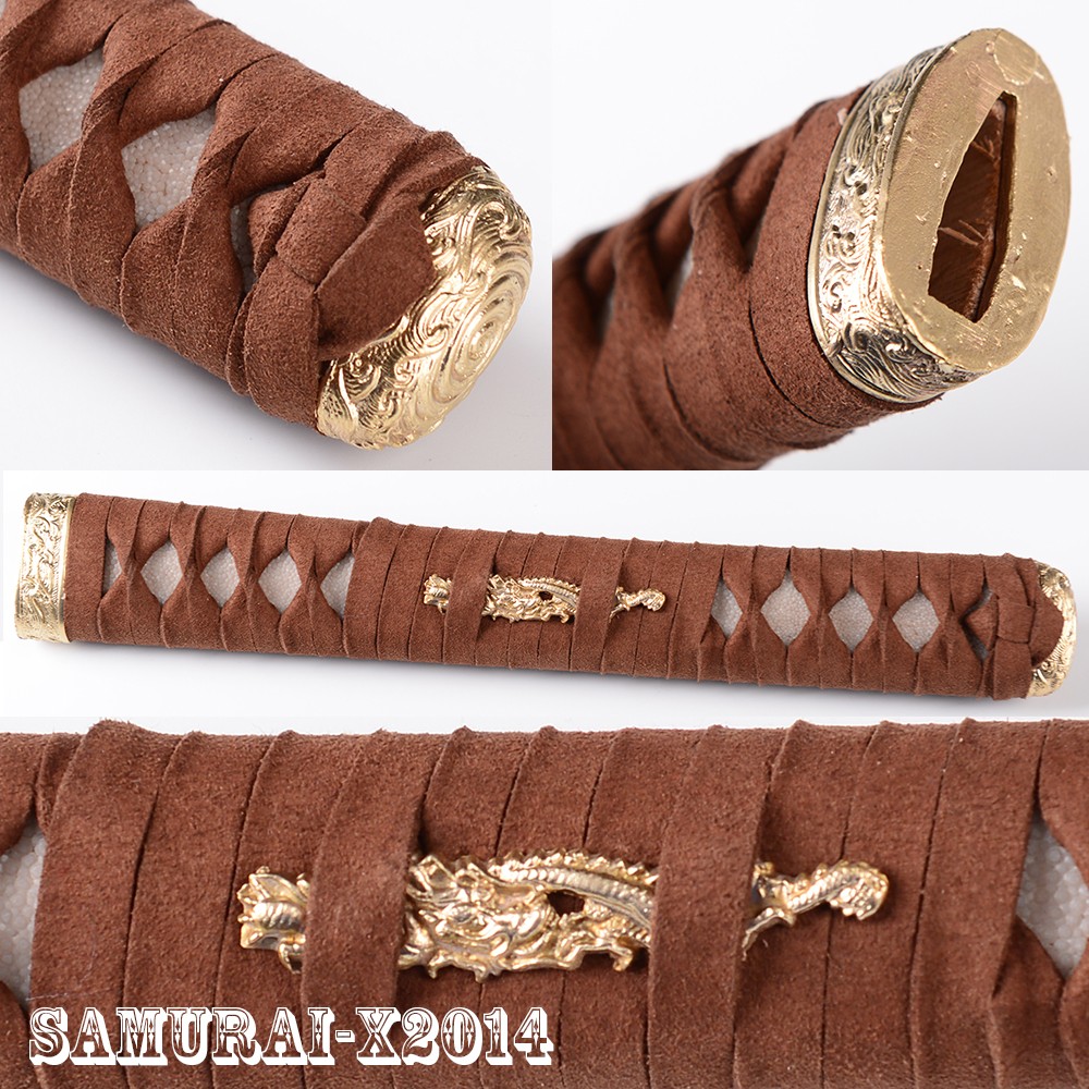 real leather ito brass fittings Tsuka Handle 26cm for Katana sword Real Rayskin