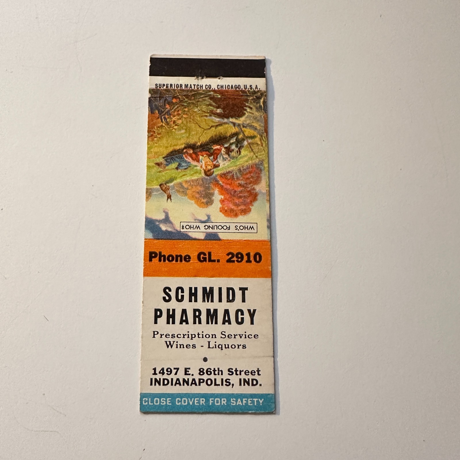 Schmidt Pharmacy 1497 E 86th St Indianapolis IN Vintage Matchbook Cover 4MB116-4