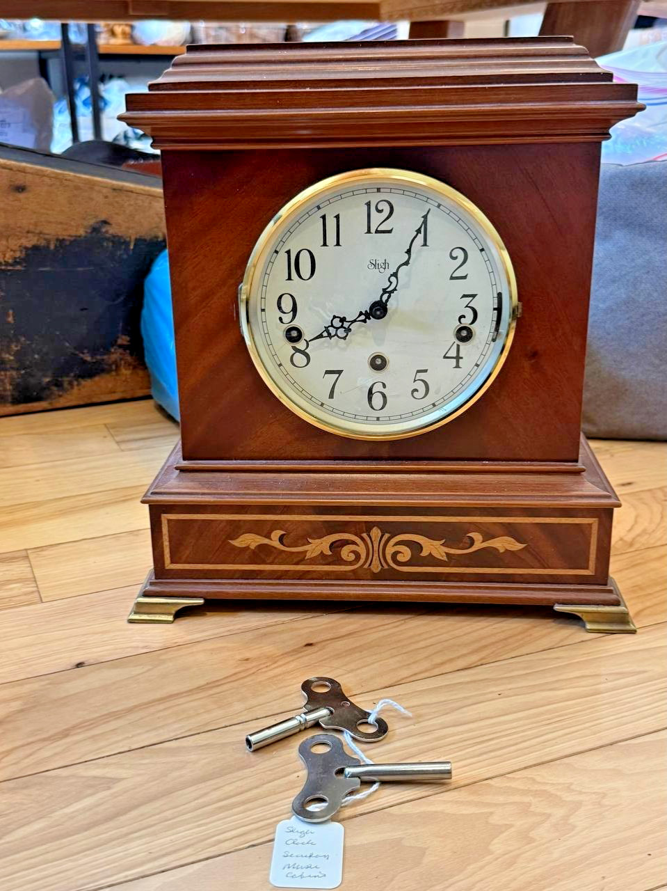 Vintage Sligh Triple Chime Mantel Clock Hermle 1050-021 Germany WORKING w/Keys