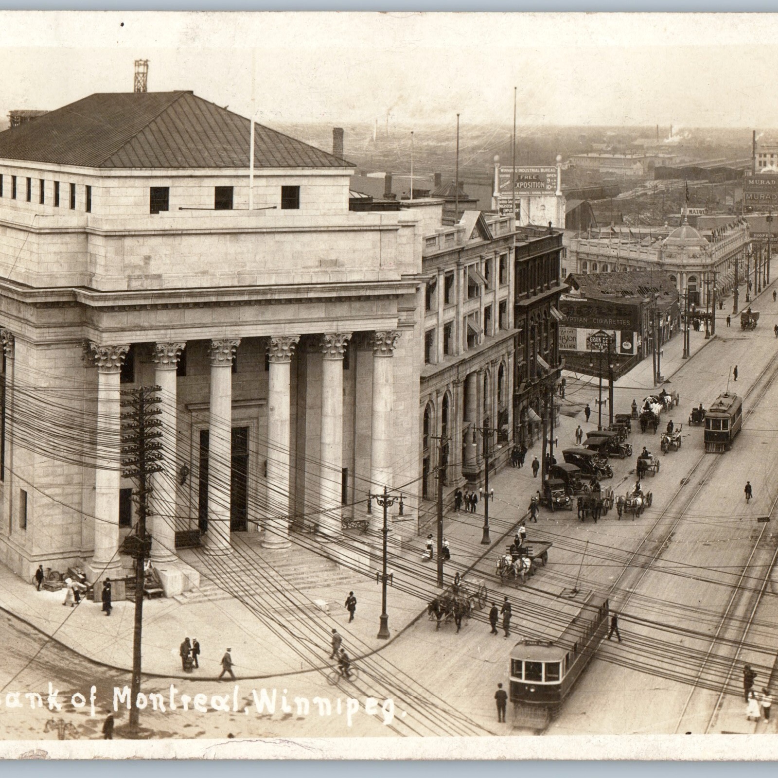 1912 Winnipeg, Canada RPPC Bank of Montreal Streetcar Main Street Postcard 1912 Winnipeg, Canada RPPC Bank of Montreal Streetcar Main Street Postcard
