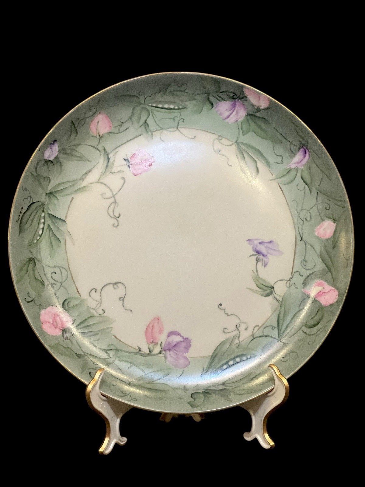 1950 \'Sweet Peas\' Artist Signed Edith Kutney Handpainted 12.25\