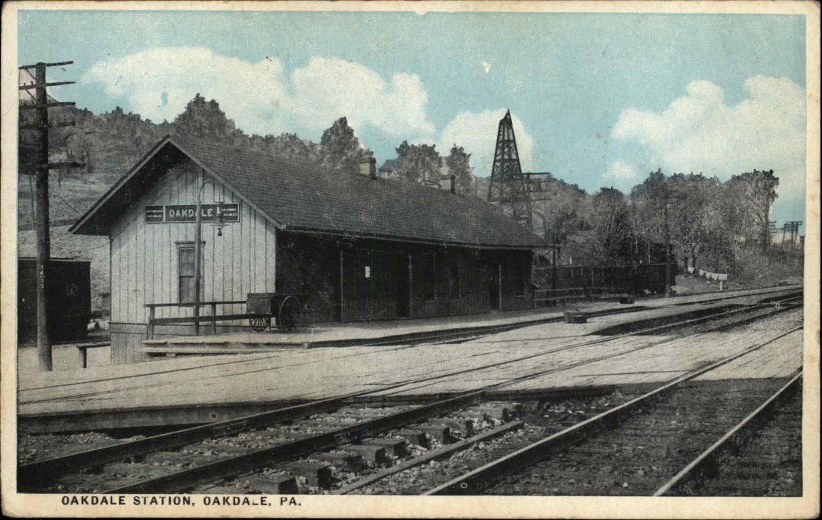 OAKDALE PENN PA Railroad Train Station Depot Antique Postcard