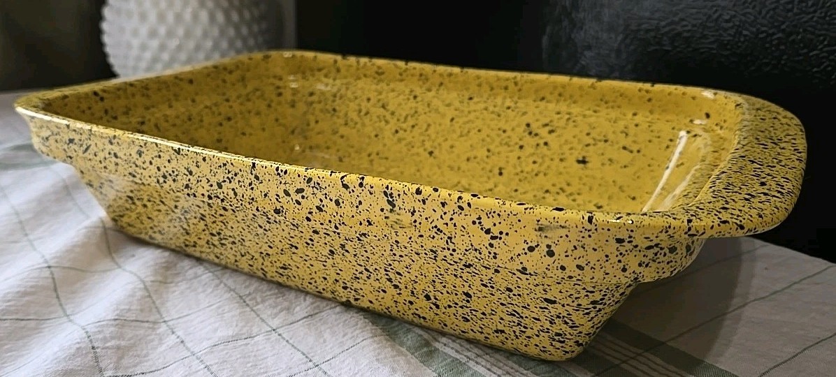 Cerutil Stoneware Baking Dish Yellow Splatter 12\