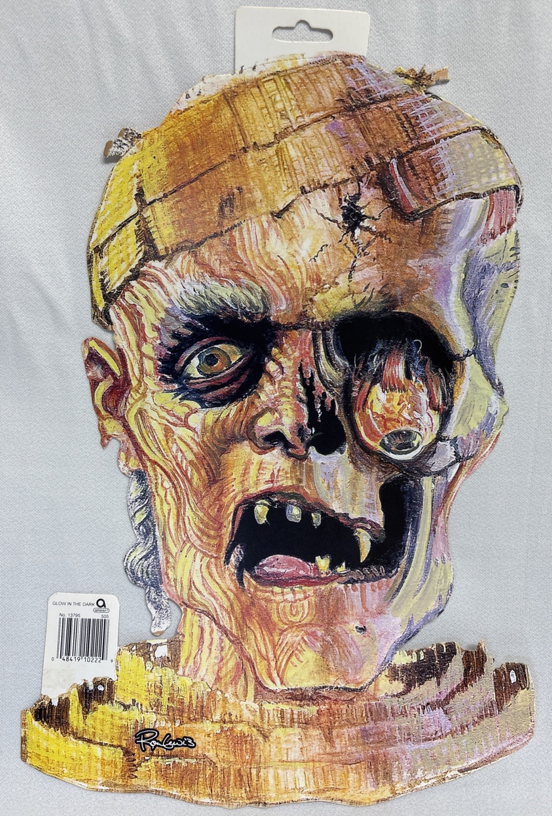 VTG Amscan Ron Lewis Mummy Head Halloween Decoration Die Cut Cutout NOS Glows