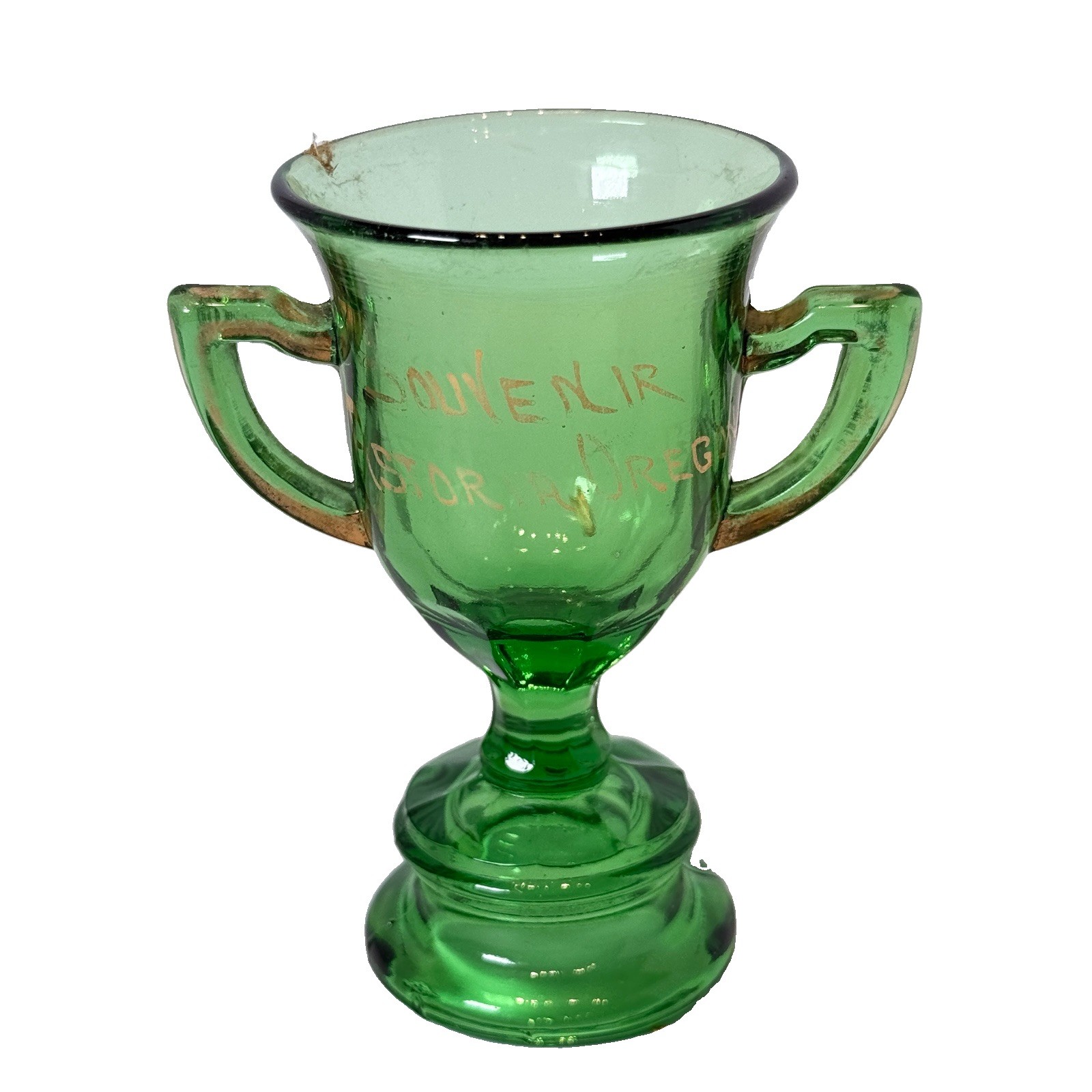 ASTORIA OREGON ORE Antique DEPRESSION GREEN Glass Souvenir TRINKET TROPHY ASTORIA OREGON ORE Antique DEPRESSION GREEN Glass Souvenir TRINKET TROPHY