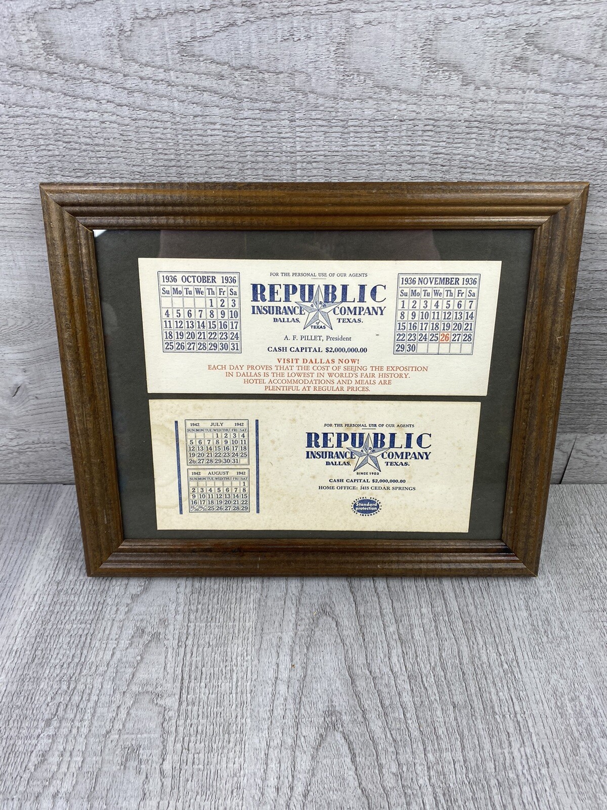 1936 1942 Republic insurance Dallas Texas Insurance Advertising Ink Blotter 1936 1942 Republic insurance Dallas Texas Insurance Advertising Ink Blotter