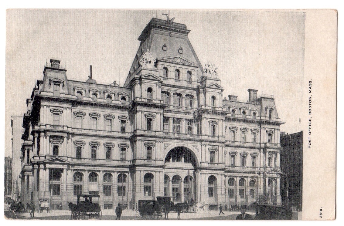 Boston Massachusetts c1905 U. S. Post Office, horse drawn carriage, undivided