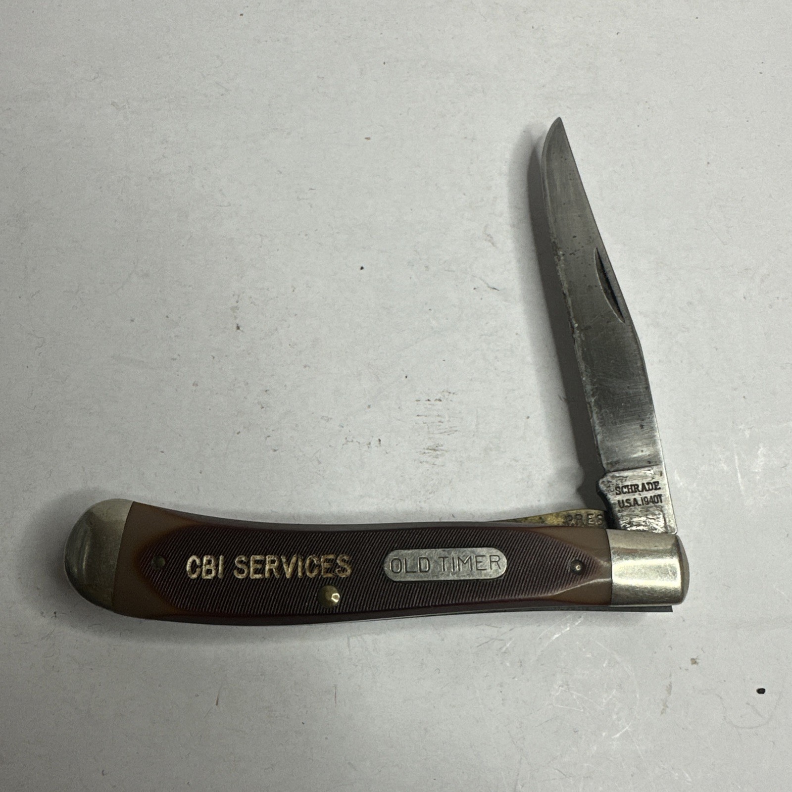 VTG “Old Timer” Schrade 1940T MADE IN USA KNIFE Work Safely CBI Services Award