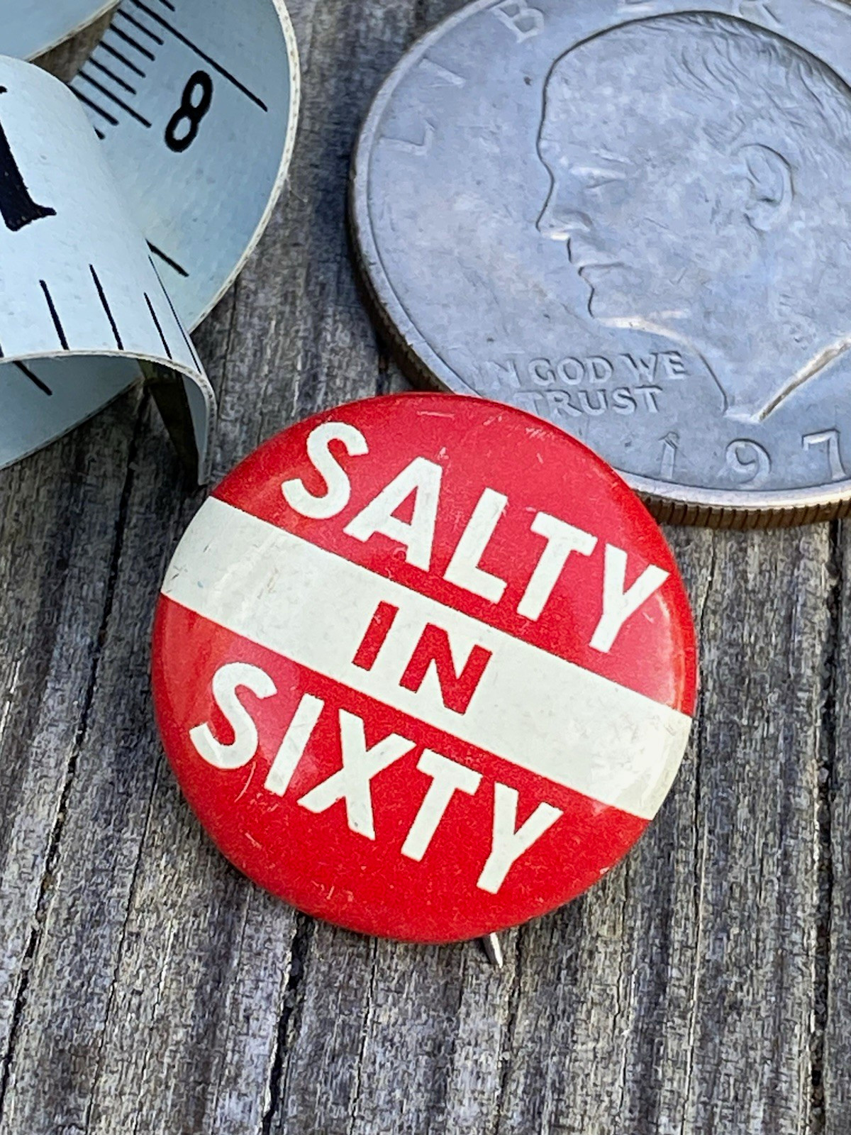Vintage 1960 Salty In Sixty Campaign Pin Leverett Saltonstall MA Senate GOP 7/8\