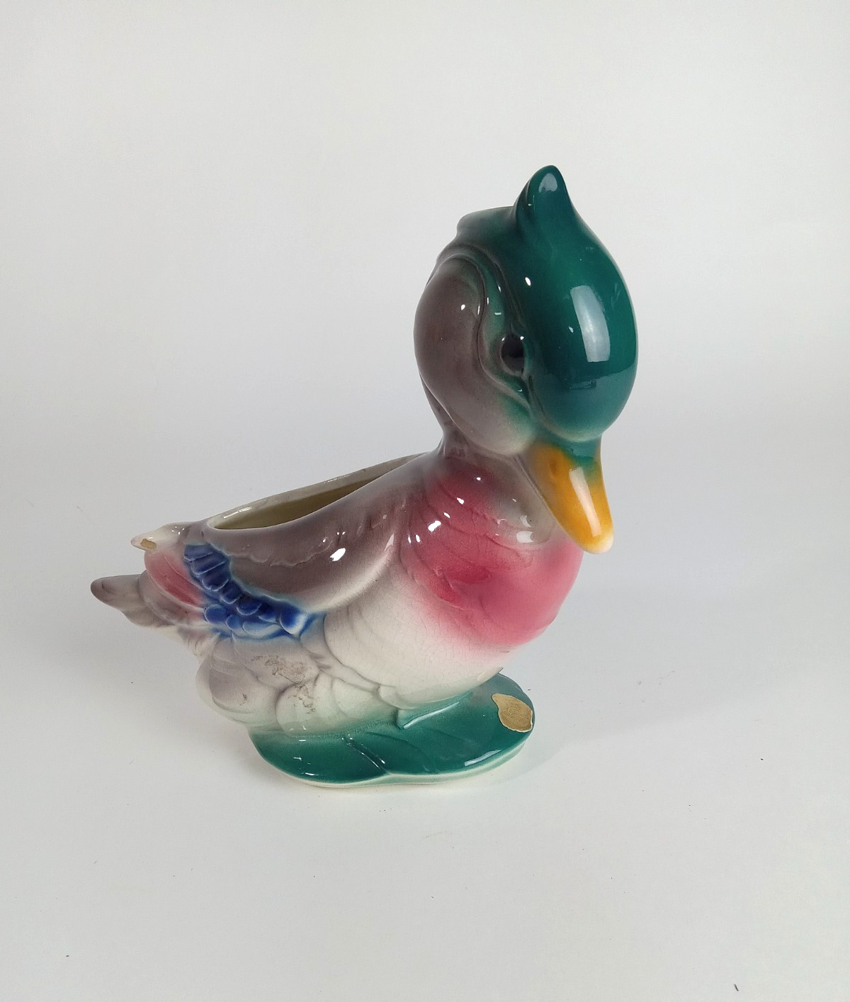 Vintage Ceramic Royal Windsor Copley Mallard Duck Planter 7.5” tall