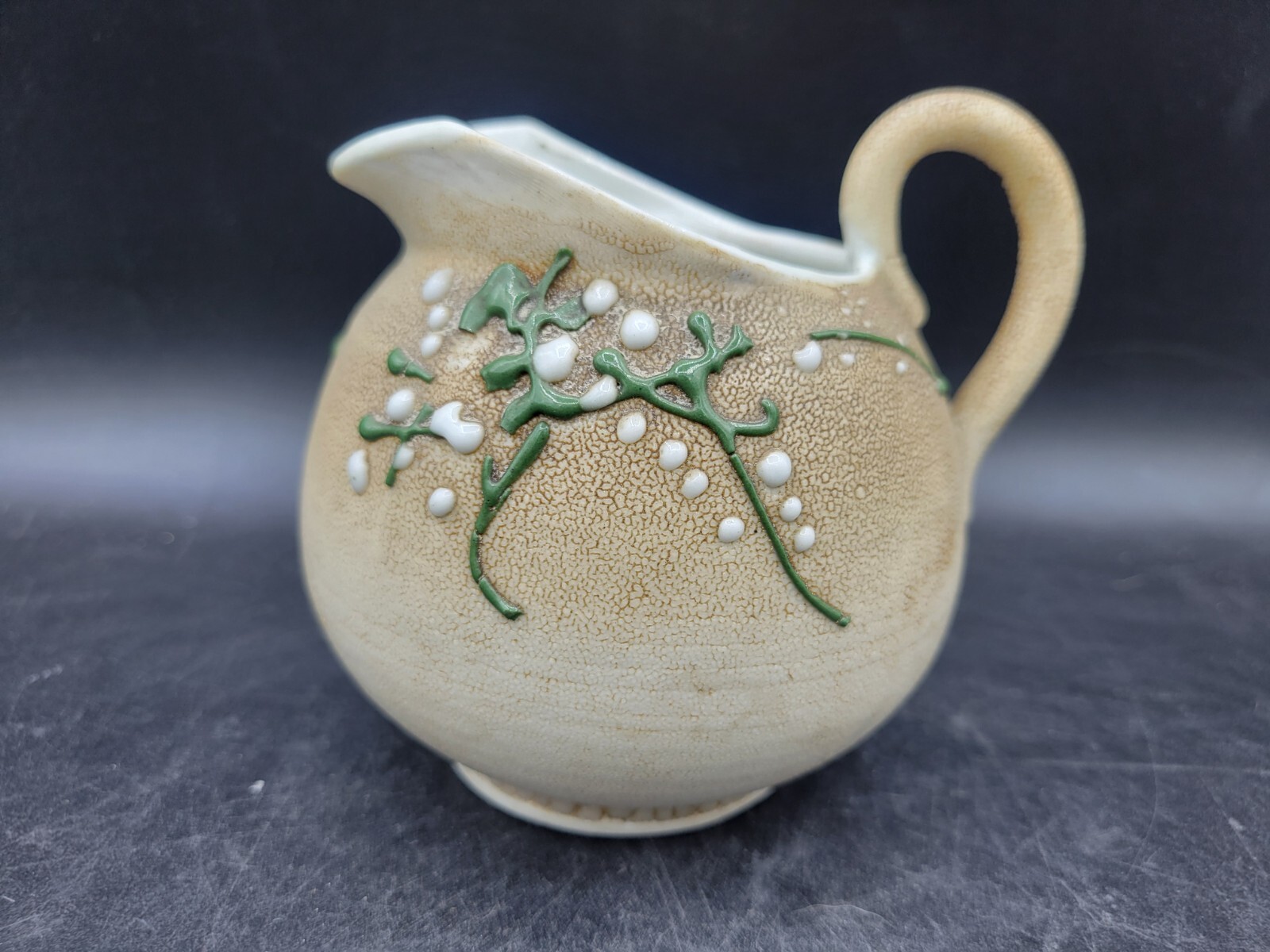Moriage Japanese Meiji Sharkskin Pottery Creamer Orange Peel Glaze Antique
