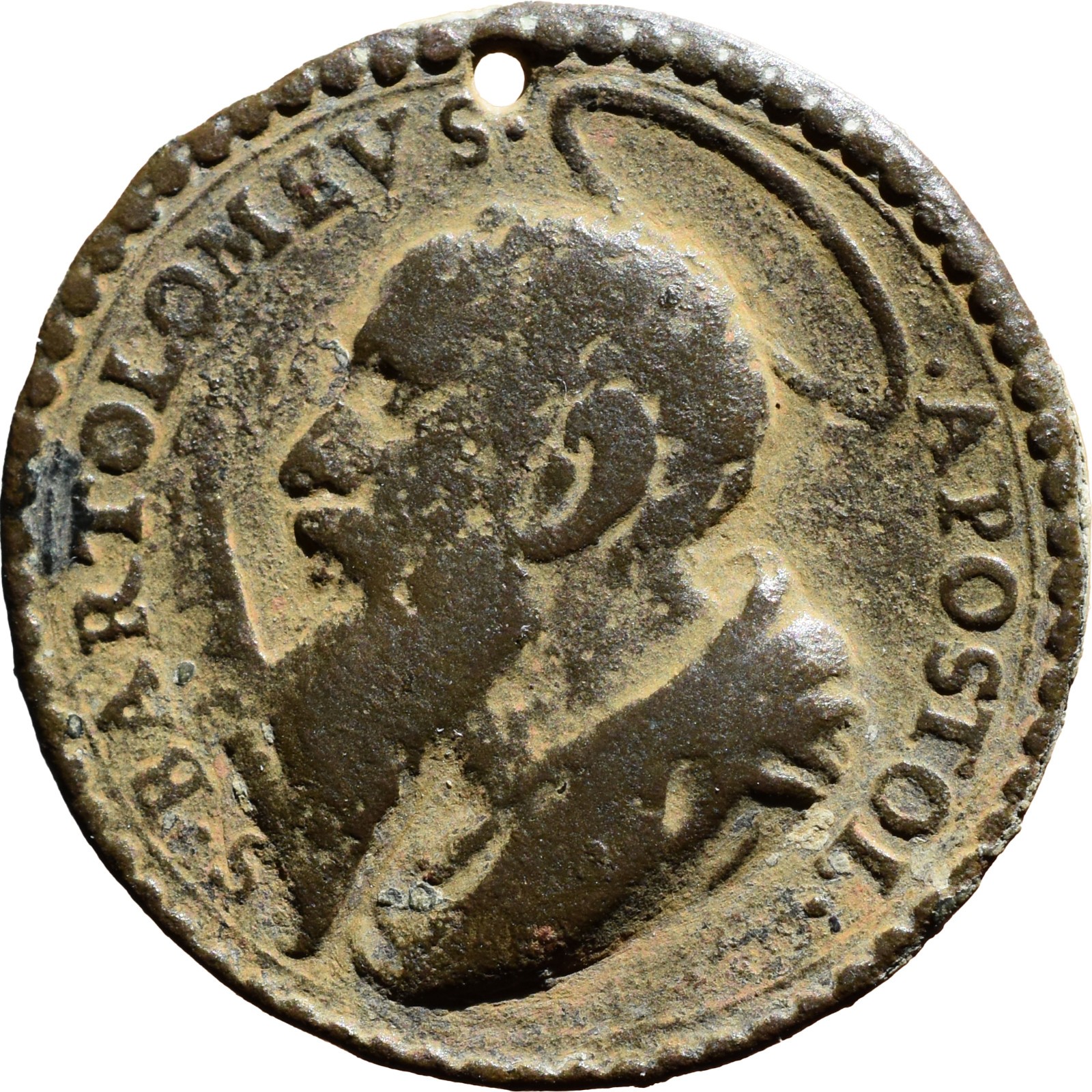 UNIQUE 1600s ST BARTHOLOMEW APOSTLE MEDAL OLD JESUIT ST FRANCIS XAVIER MEDALLION