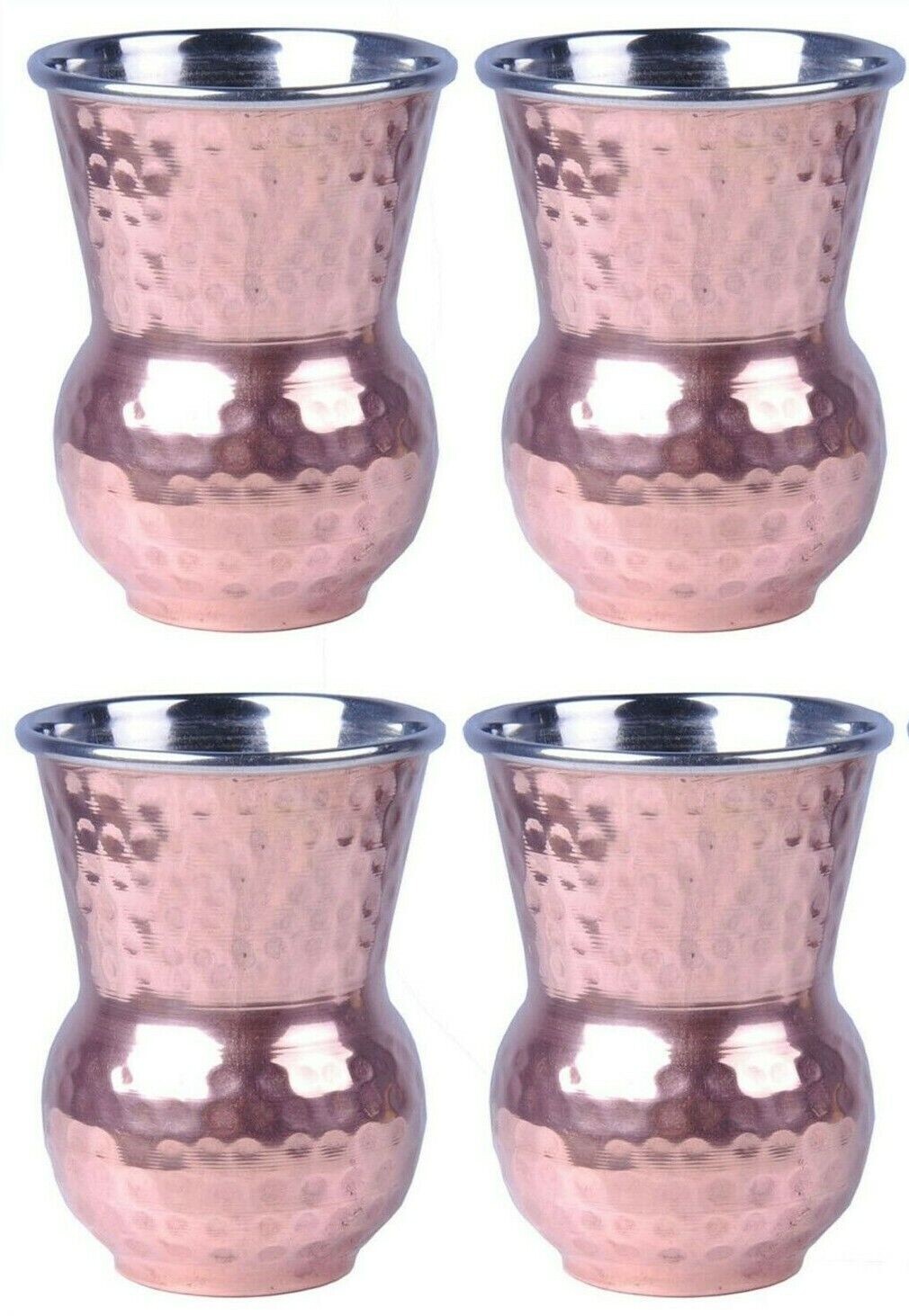 Set of 4 Handmade Copper & Steel Water Matka Glass Hammered Drinking Glass