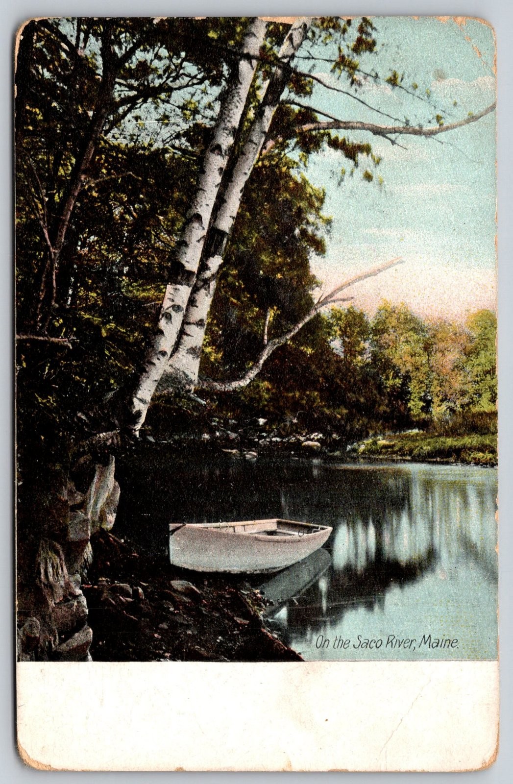 Saco River Maine Boat Scenic View The Hugh C. Leighton Co. Postcard PC288