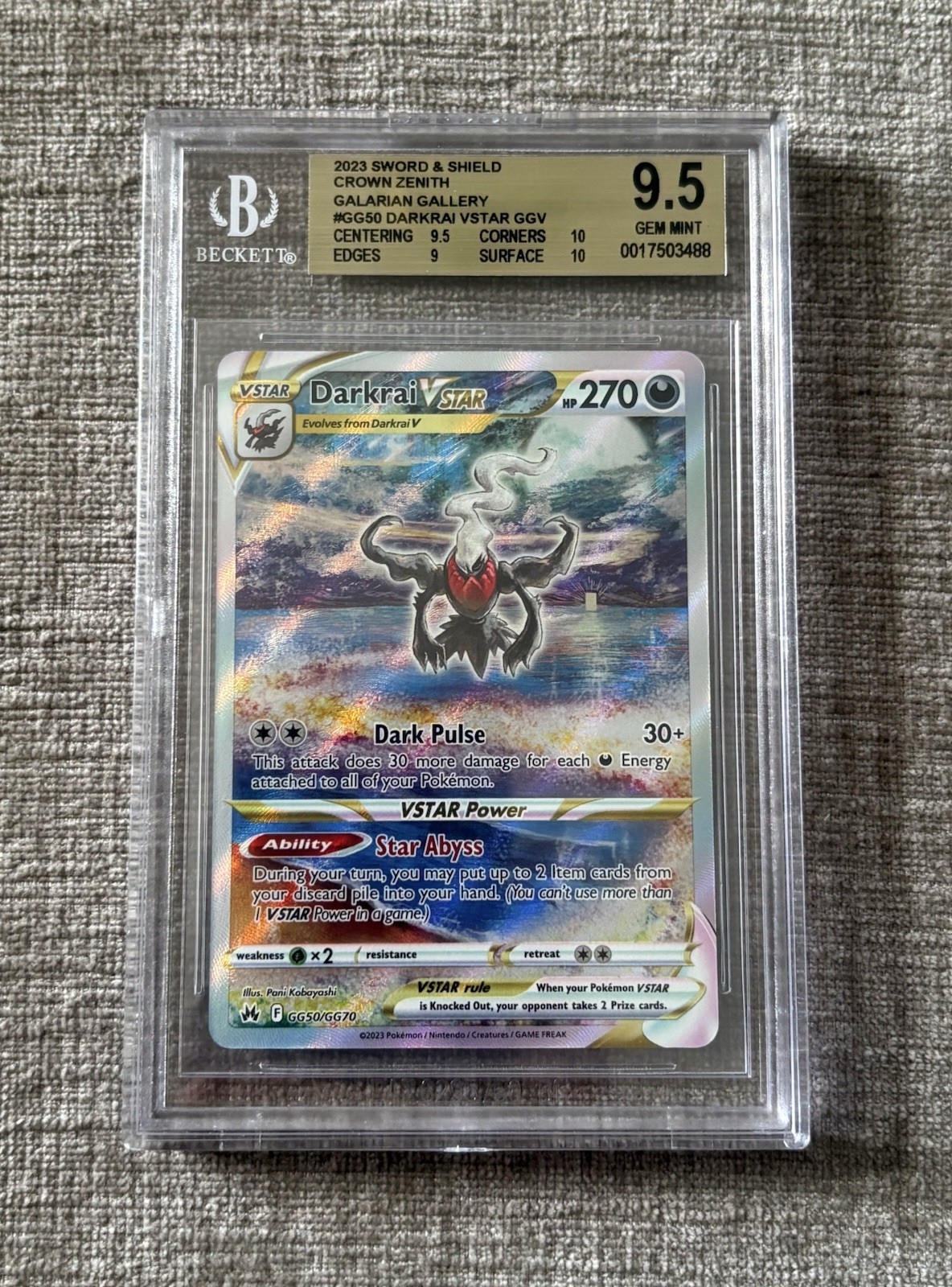 2023 Sword & Shield Crown Zenith Galarian Gallery Darkrai VStar BGS 9.5 2023 Sword & Shield Crown Zenith Galarian Gallery Darkrai VStar BGS 9.5