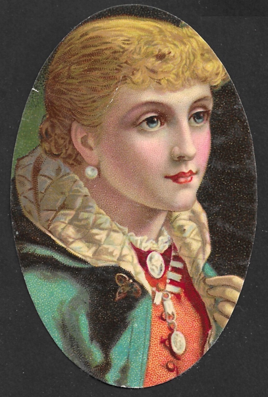 Victorian Era Blank Card - Woman's Head Blond Hair, Pearl Earring - Late 1800s