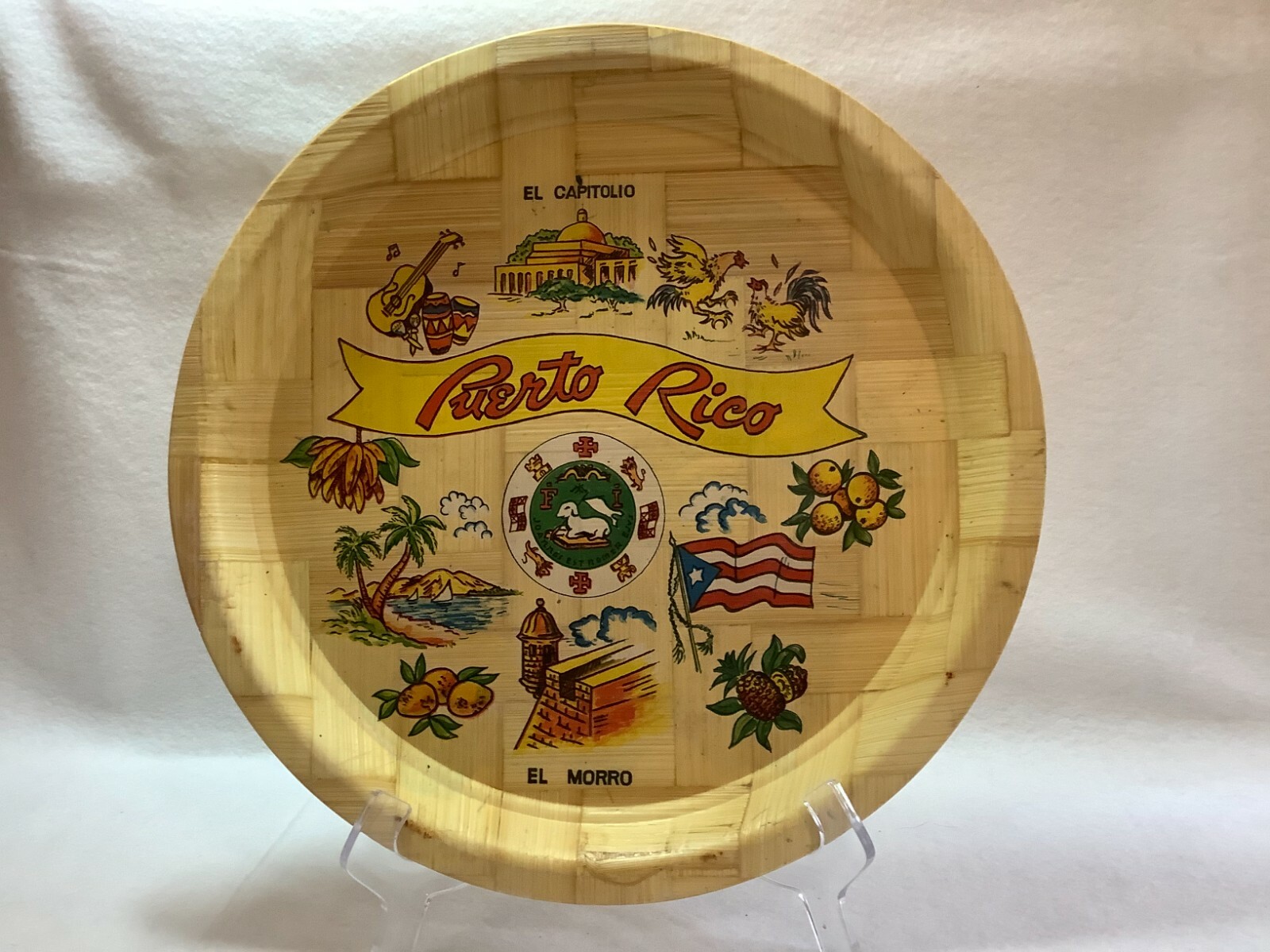 Puerto Rico Lightly Woven Bamboo Souvenir Tray Collectible Tray or Platter