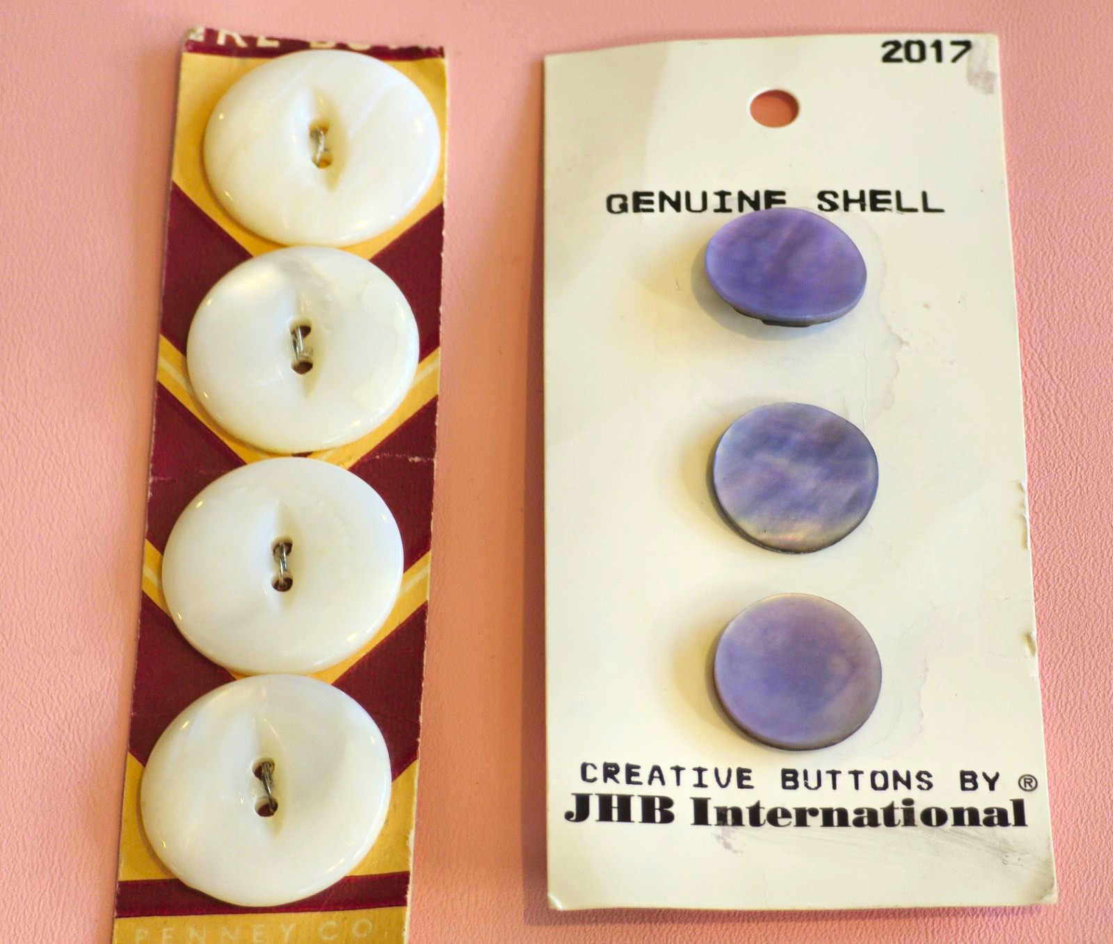 Vintage Genuine Shell Buttons JHB International Spain Penney Co White Purple 7 