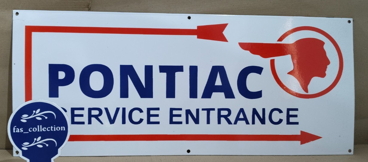 Pontiac Service Entrance Porcelain Enamel Sign  36 x 15 Inches 1 Sided