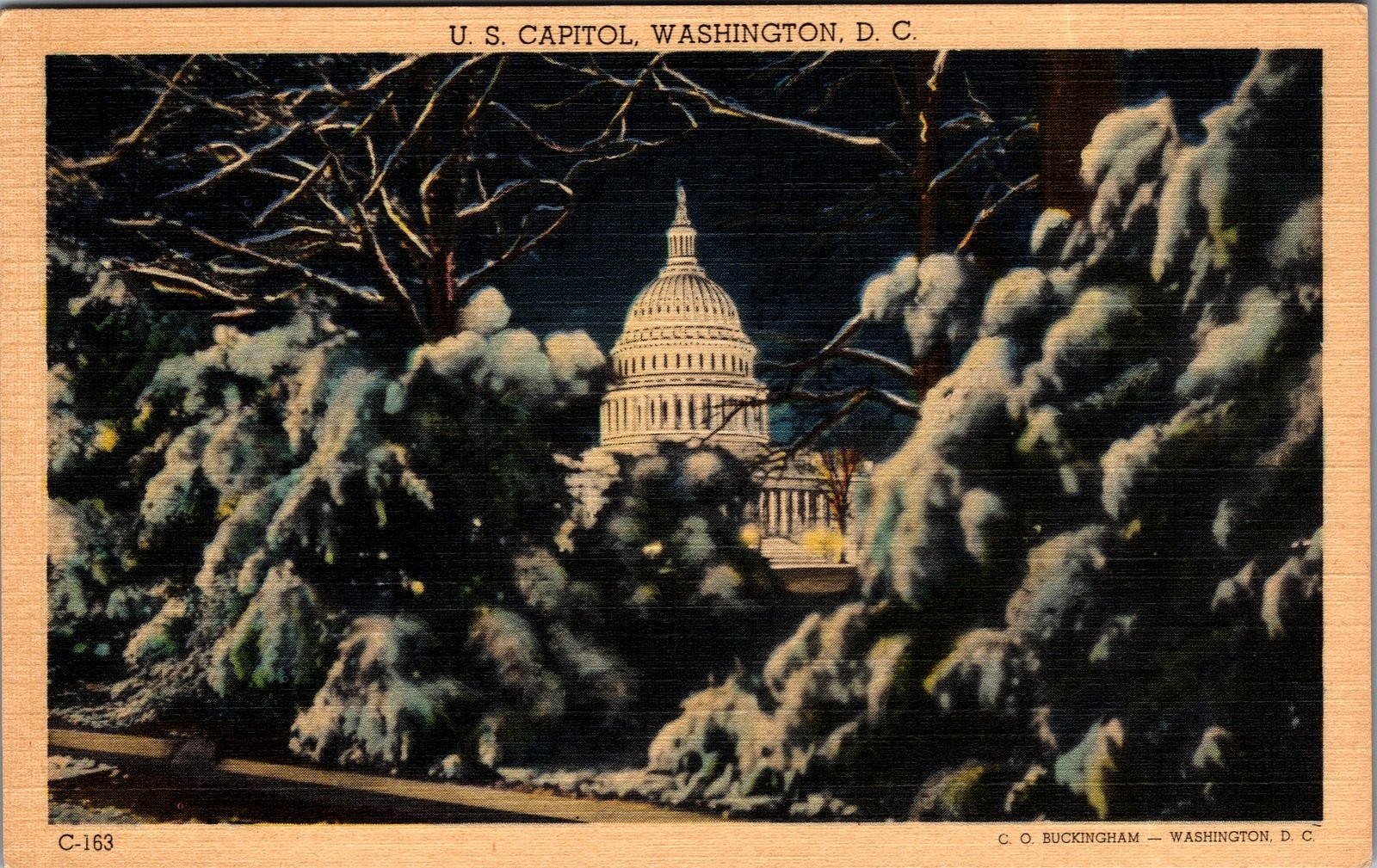 Vintage Postcard U.S. Capitol Building Washington D.C. Winter Scene