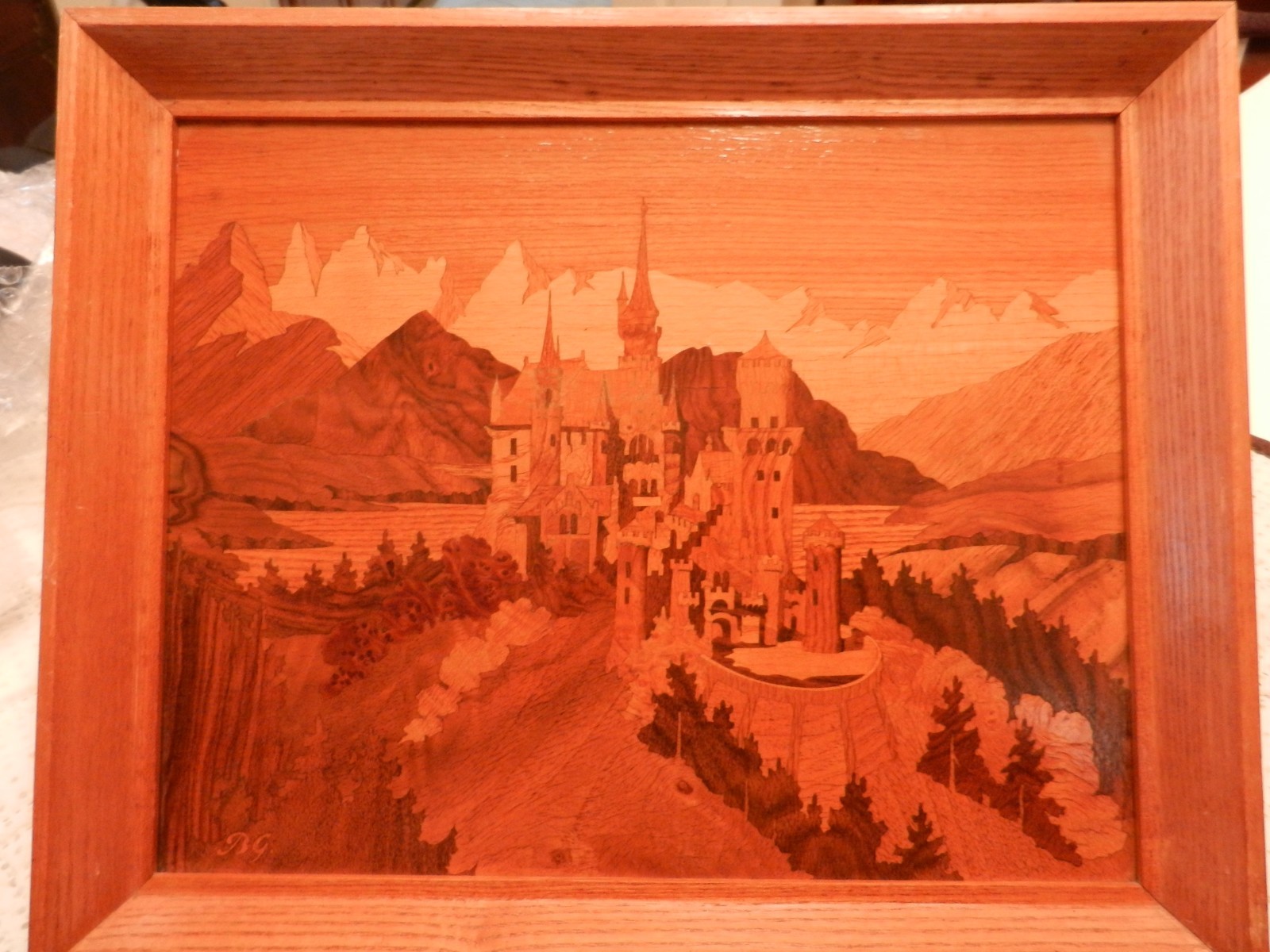 Vintage Buchschmid Gretaux BG Wood Marquetry Picture Neuschwanstein Castle