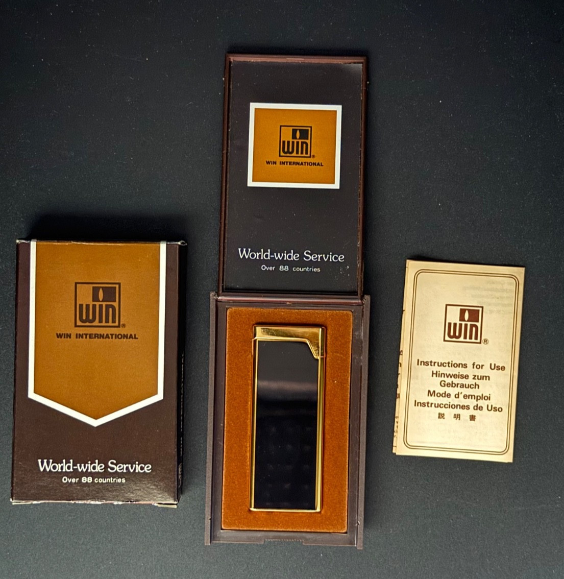 Vintage WIN International Lighter-SP-NO.01 Japan-Otis w/Case Black Gold Untested