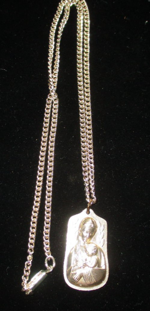 Blessed Mother Necklace Catholic Medal. Marked Germany