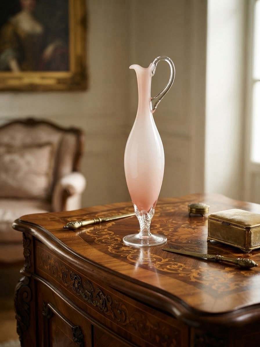 Vintage MCM Blown Empoli Italy Pink Cased Glass Vase 14” Tall (HE)