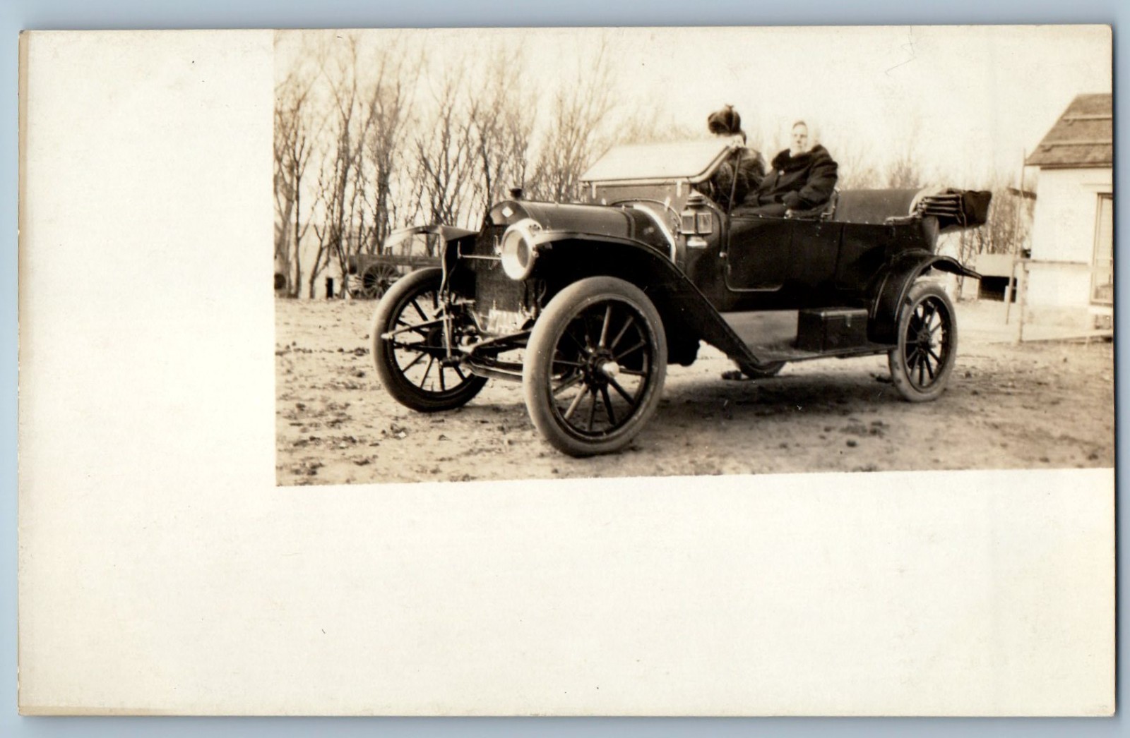 c1910's Woman Driving Car House Scene Dirt Road RPPC Photo Antique Postcard