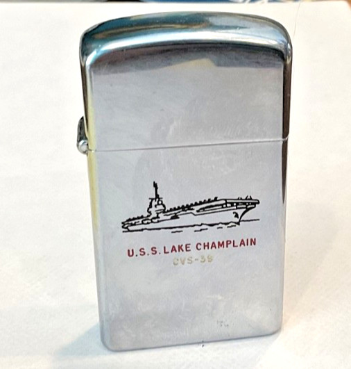 Zippo Slimline U.S.S. Lake Champlain CVS-39 Military Cigarette Lighter 1960's Zippo Slimline U.S.S. Lake Champlain CVS-39 Military Cigarette Lighter 1960's