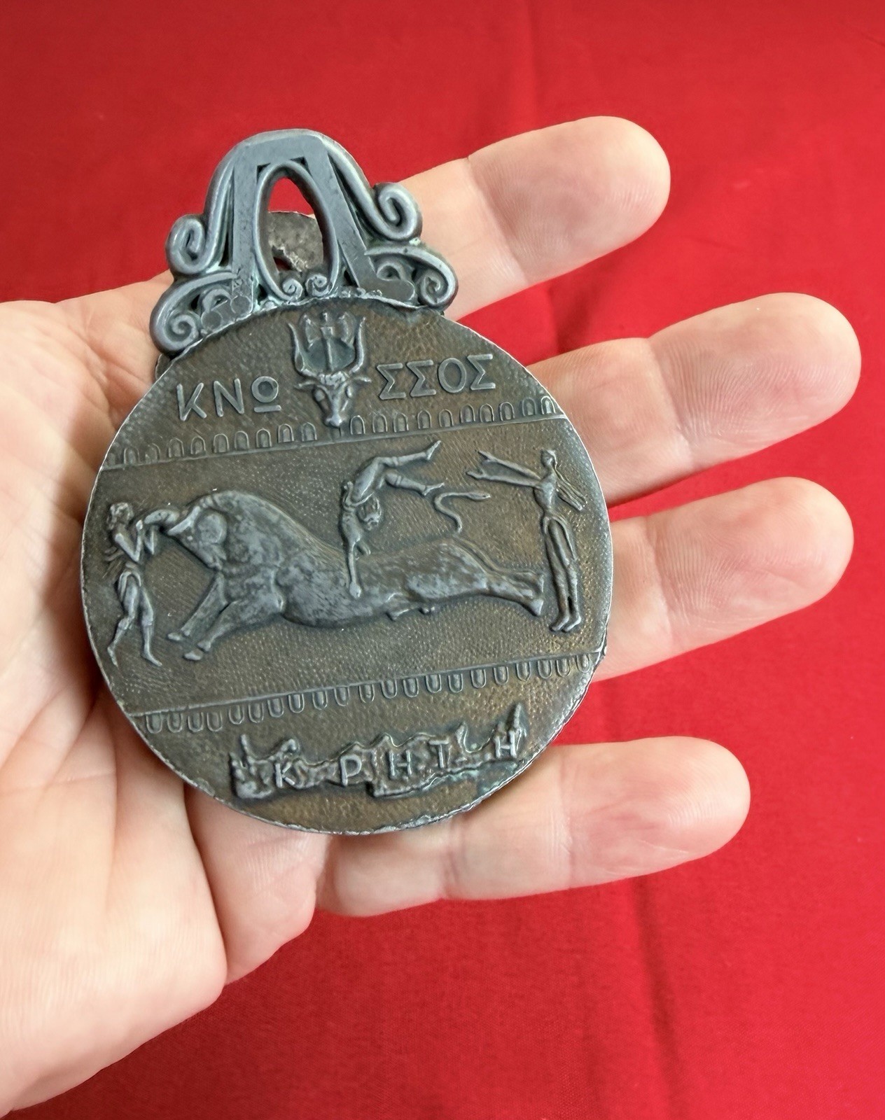 Vtg Greek Bronze Memo Letter Clip Crete Knossos Bull Leaper Prince of Lilies