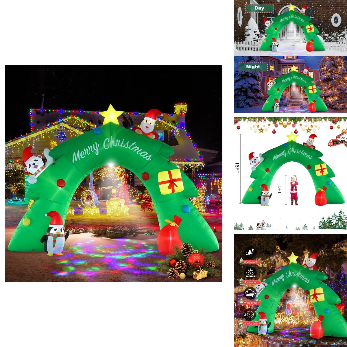 InfleasJoiy 16FT Christmas Tree Arch Inflatable with LED Kaleidoscope Lights