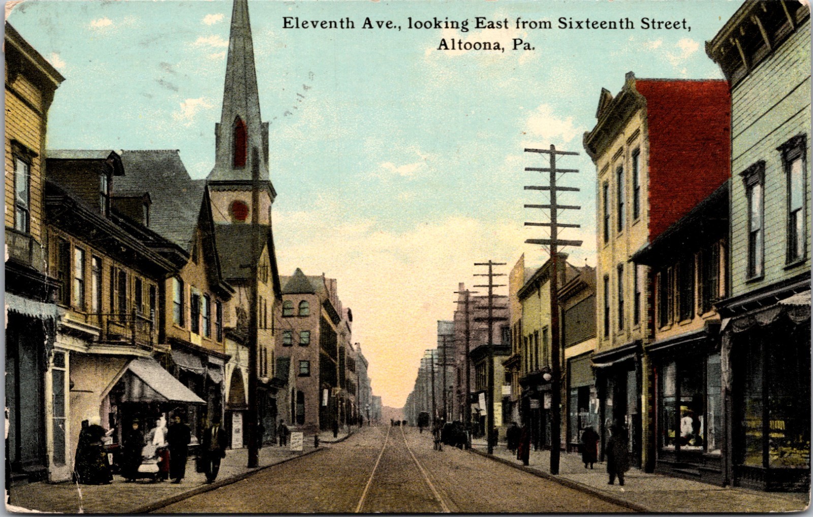 Eleventh Avenue Altoona Pennsylvania Trolley Street View 1910