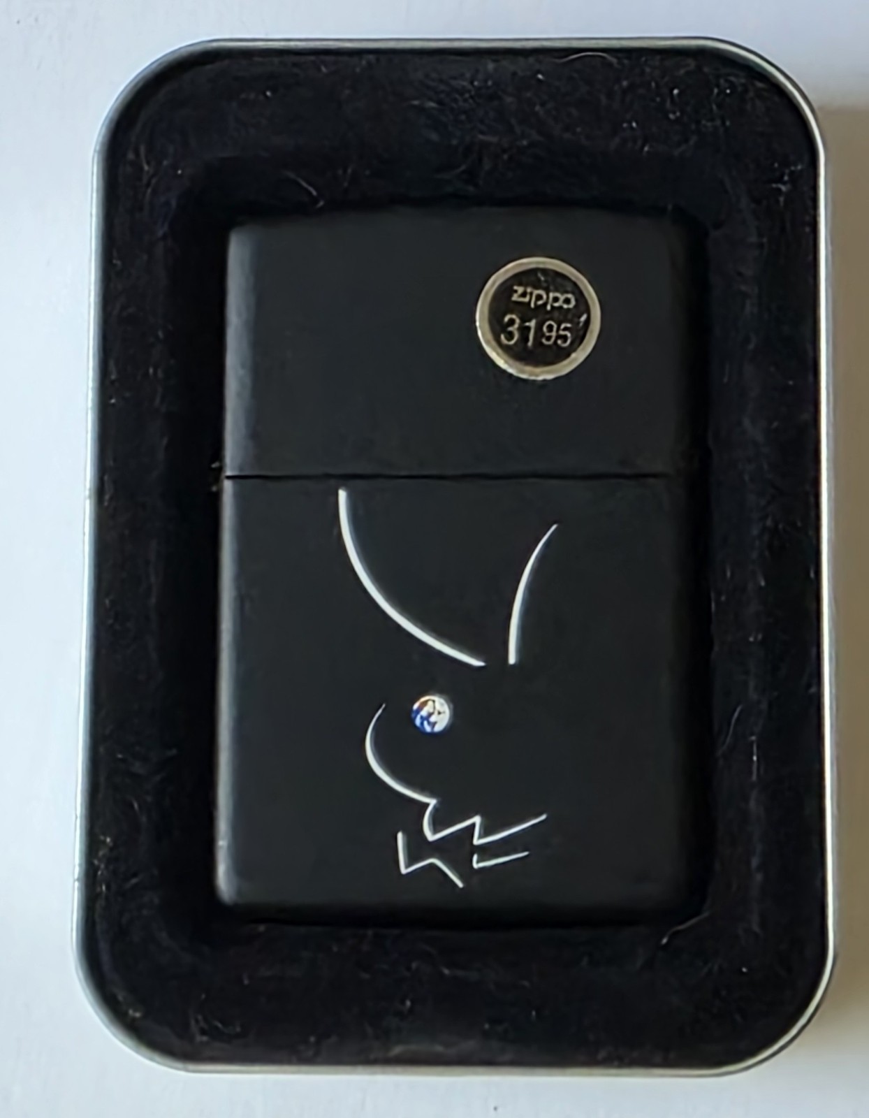 1999 Vintage Black Matte Unfired Zippo Playboy Lighter Featuring A Rabbit Design