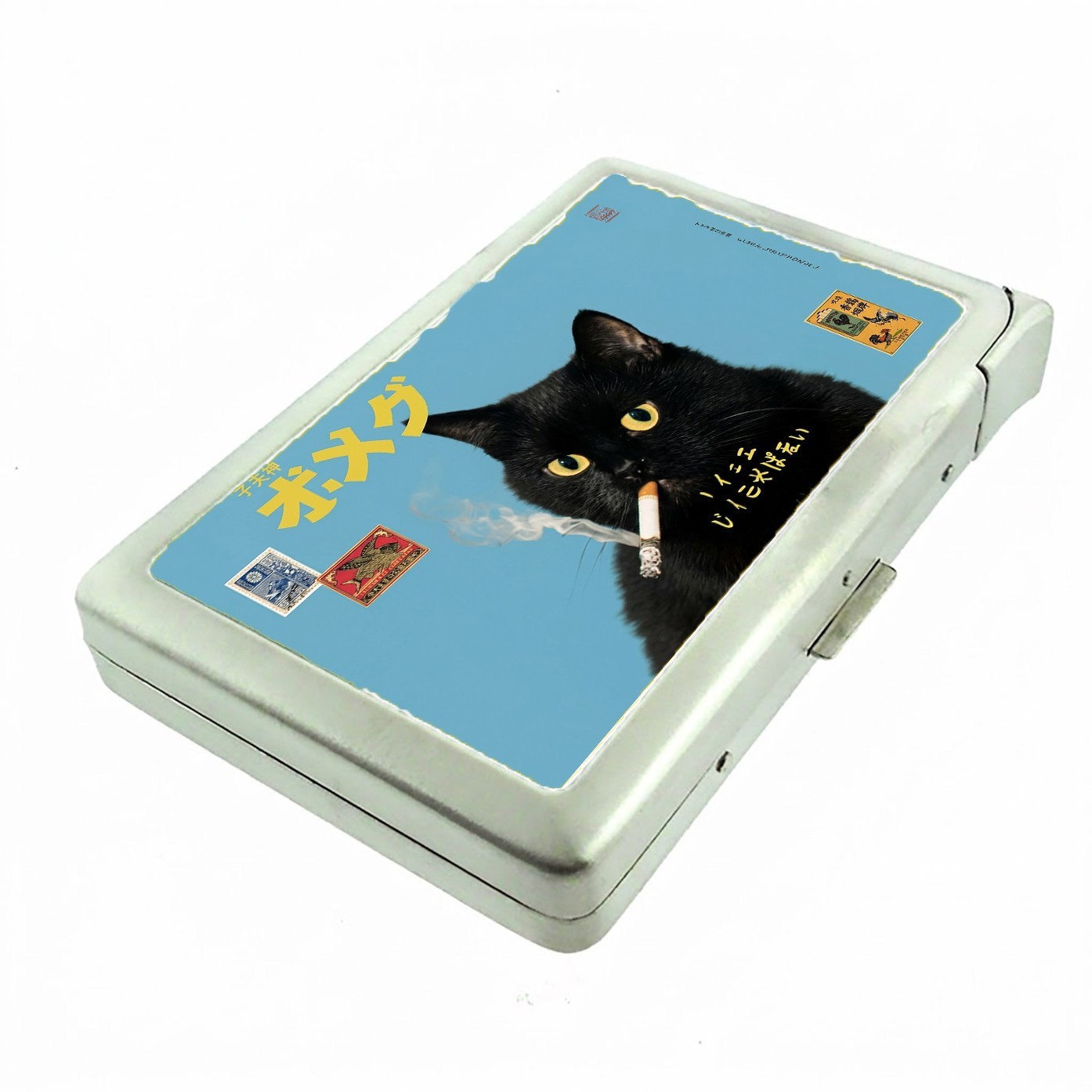 Black Cat Chill 100\'s Size Cig Case w/built in lighter Wallet