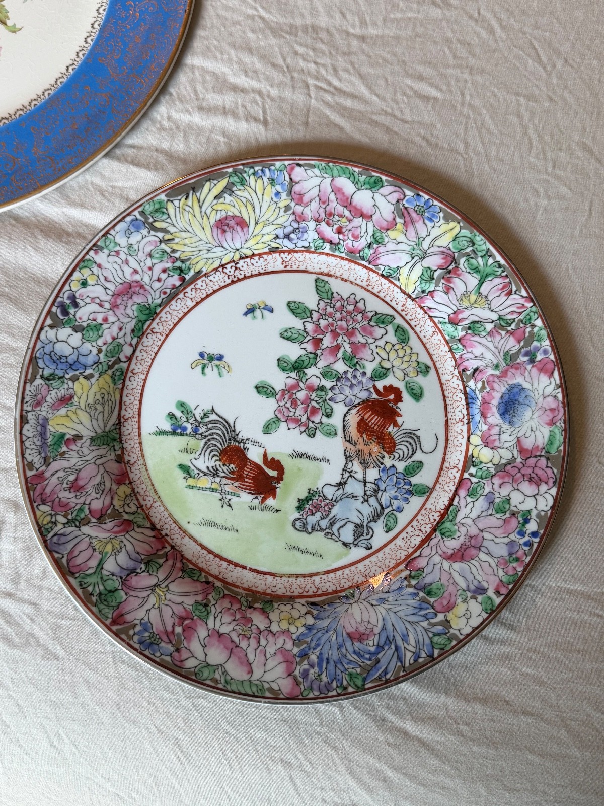 antique farm plate (vintage pink and white designed)
