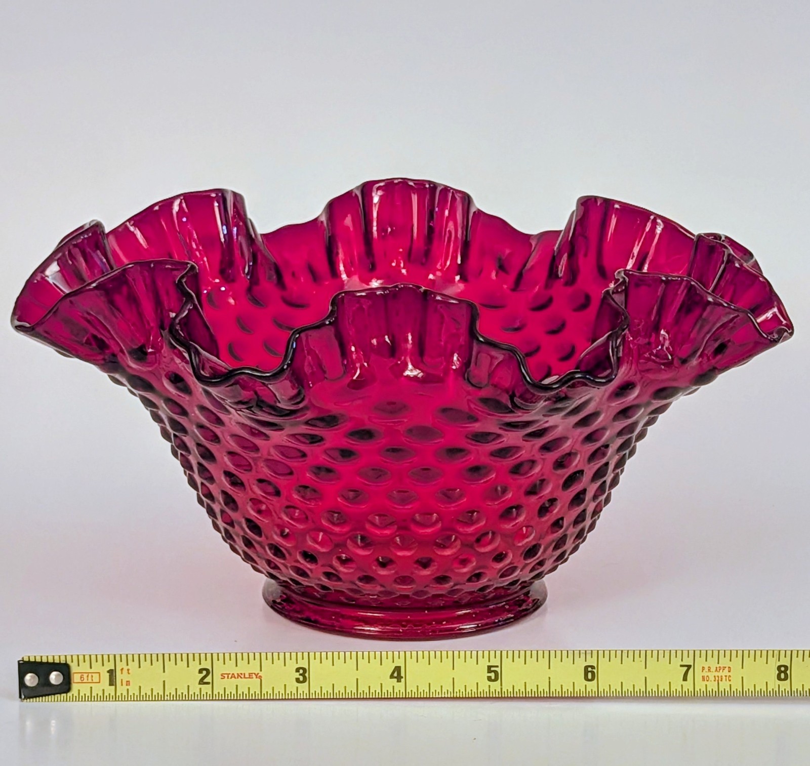 Vtg Fenton Double Crimped Ruffled Ruby Red Amberina Hobnail Glass 9\ Vtg Fenton Double Crimped Ruffled Ruby Red Amberina Hobnail Glass 9\