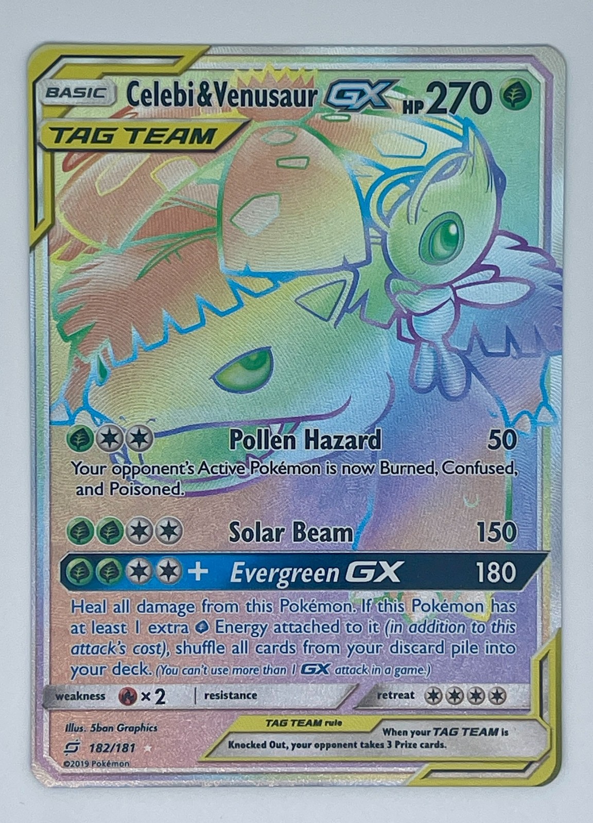 Celebi & Venusaur GX 182/181 Rainbow Secret Rare Team Up Pokemon Card NM/Mint
