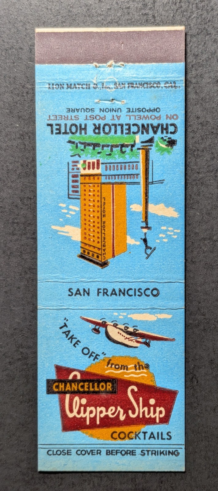 Vintage Chancellor Hotel San Francisco CA Matchbook Cover Vintage Chancellor Hotel San Francisco CA Matchbook Cover