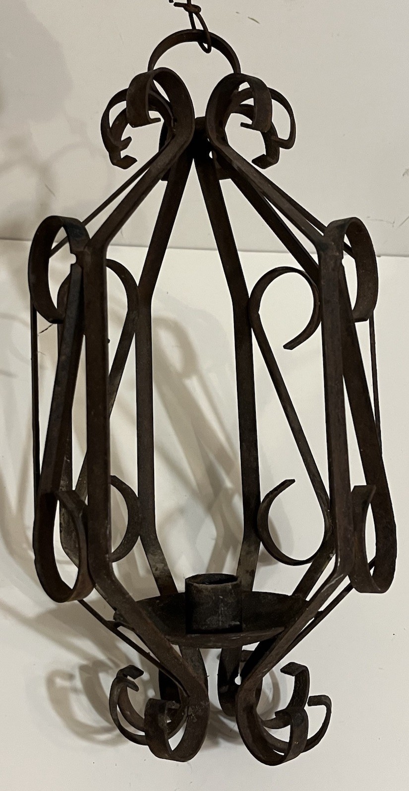 Vintage 1969’s Gothic Revival Medieval Iron Lantern Hanging Candle Holder