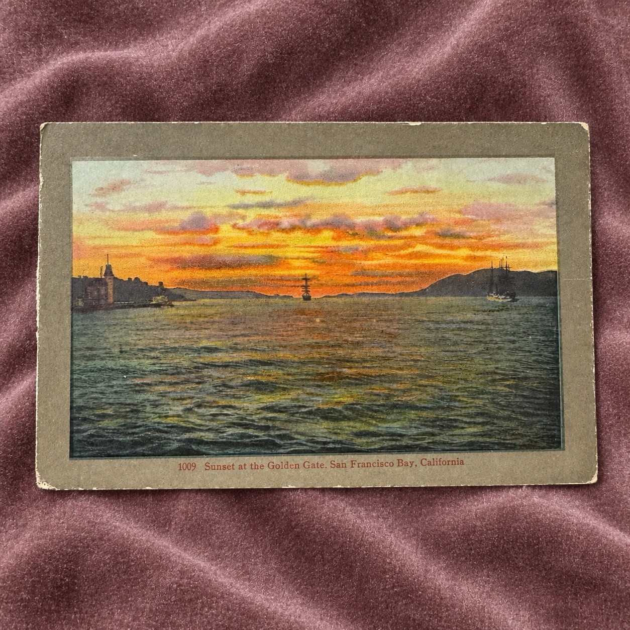 Vintage Golden Gate San Francisco Sunset Postcard 1910 Britton & Rey