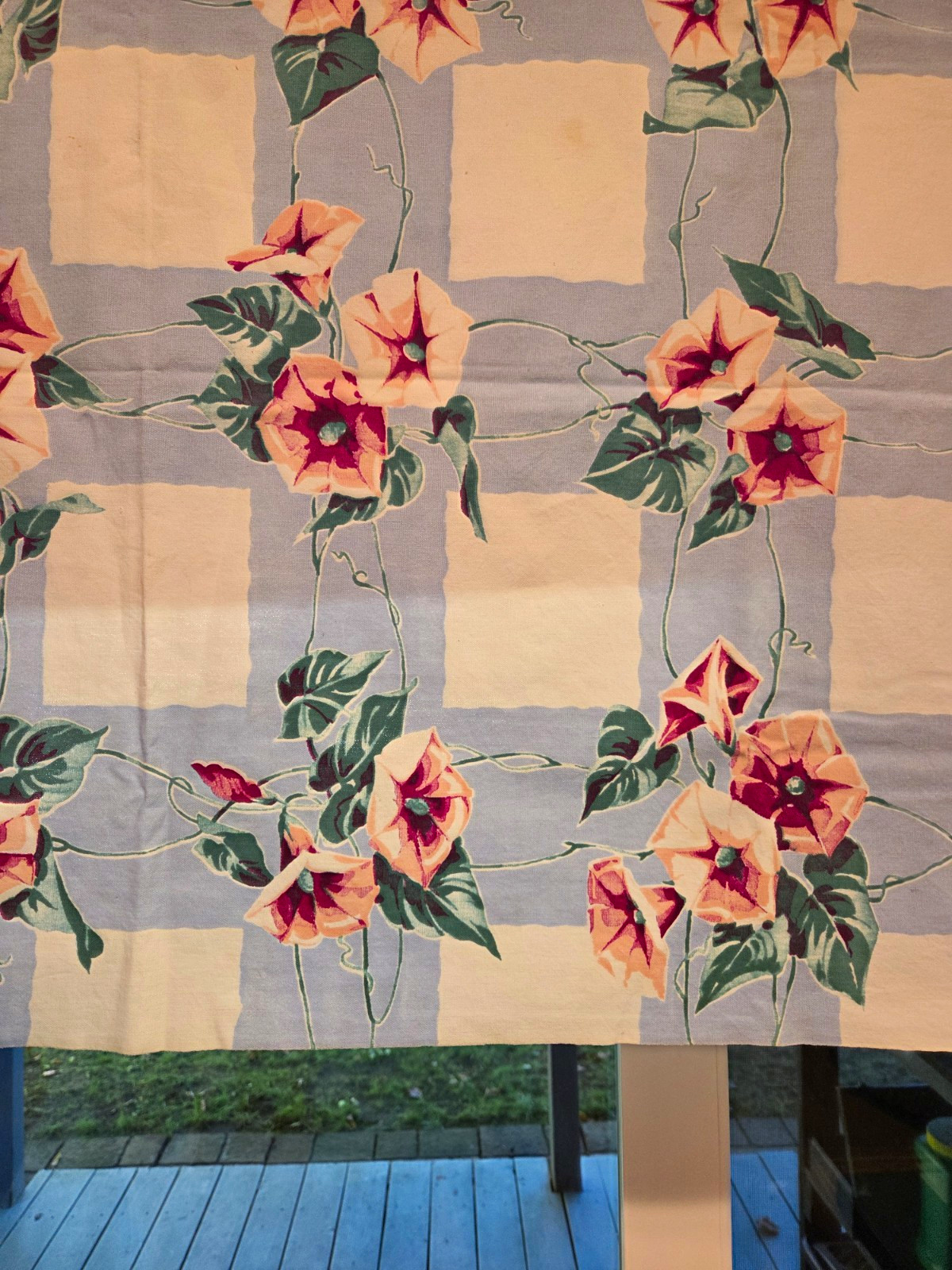 Vintage MCM Morning Glory TABLECLOTH (BLUE & PINK)52x48 Vintage MCM Morning Glory TABLECLOTH (BLUE & PINK)52x48