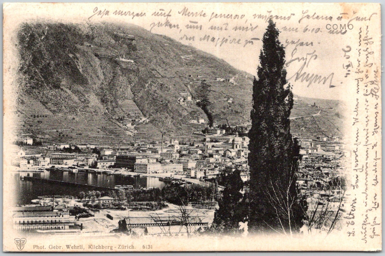 Como Italy Cityscape C.1900s Sepia Posted Stamp Cancel Vintage Note Postcard