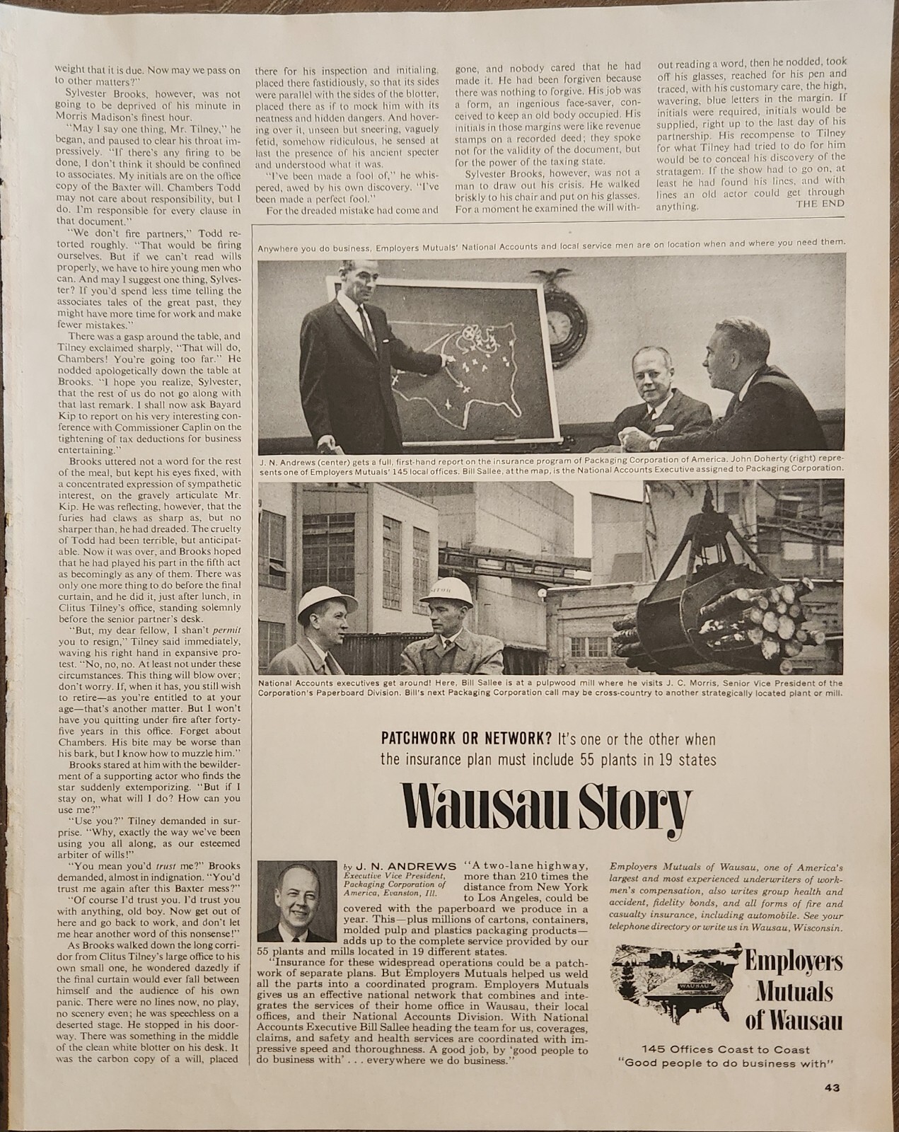 1963 The Employers Mutuals of Wausau Vintage Ad 11 x 7 patchwork or network