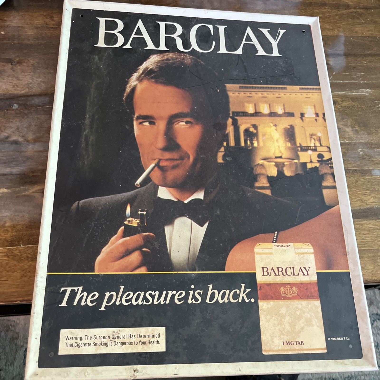 1983 Barclay The Pleasure Is Back Tin Sign Vintage Hang Up
