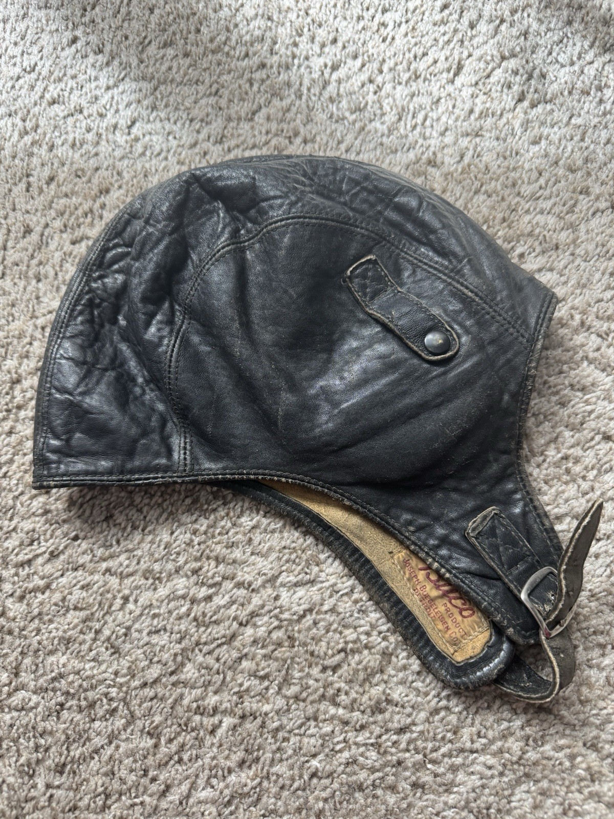 Vintage K Brand Joseph Buegeleisen Co Leather Aviator Pilot Flight Helmet Size S