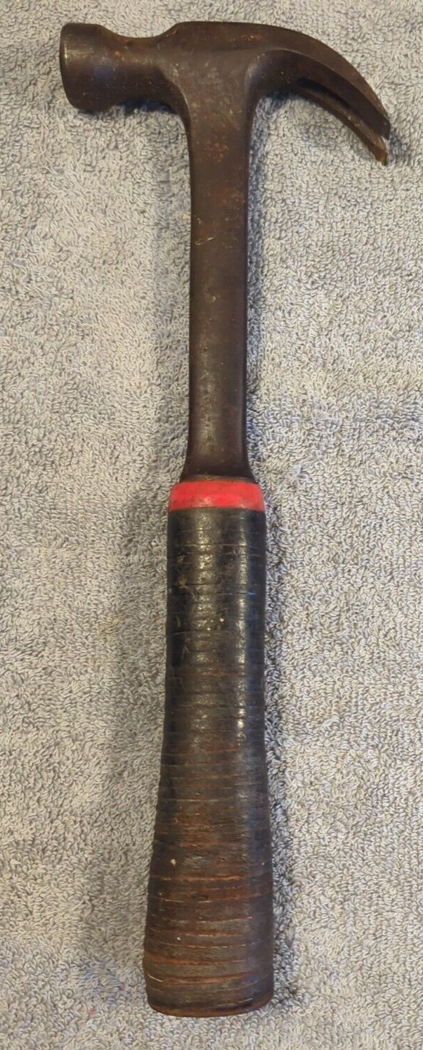 BUCK BROS Curved Claw Hammer Stacked Leather Handle Antique Nice Cond for Age BUCK BROS Curved Claw Hammer Stacked Leather Handle Antique Nice Cond for Age